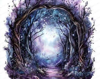 16 Mystical Enchanted Forest Clipart | Magical Forest Realms | Printable Watercolor Art | High-Quality JPGs | High Resolution | Paper Craft