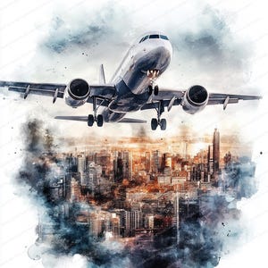 18 vliegtuigafbeeldingen | Plane in the Sky-ontwerpen | Reizen aquarel clipart | Hoge kwaliteit JPG's | Digitale download | Papiermodellen | Journaal