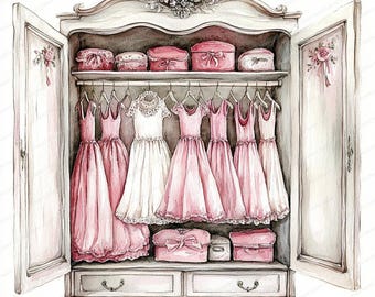 16 Shabby Chic Wardrobe Clipart | Floral Dresses | Printable Watercolor Clipart | High Quality JPGs | Digital Download | Paper Craft