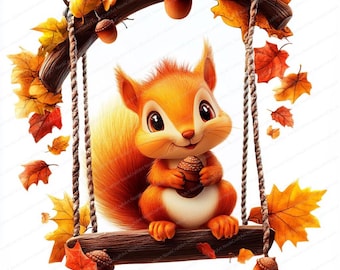 16 Cute Fall Squirrel Clipart | Autumn Squirrel Clipart | Printable Watercolor clipart | High Quality JPGs | Paper craft | junk journal