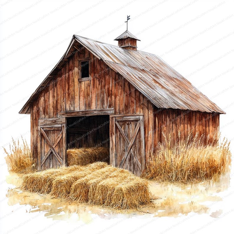 18 Rustic Barn Clipart | Charming Countryside Scene | Printable ...
