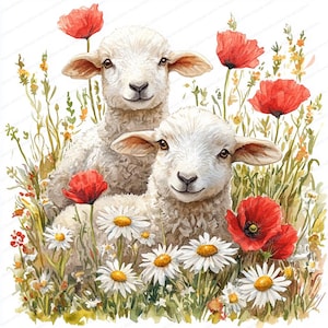 20 Schafe mit Blumen Clipart | Entzückende Blumenlammillustrationen | Druckbare Aquarell Clipart | Hochwertige JPGs | Papiermodell | Zeitschrift