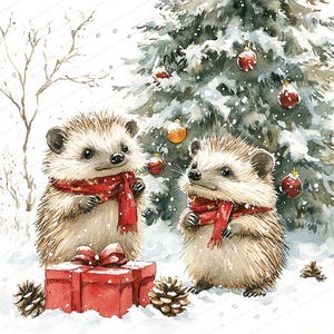 16 Cliparts de Ouriço de Natal | Cartão de Natal | Clipart de Aquarela para Imprimir | JPGs de Alta Qualidade | Download Digital | Artesanato em Papel