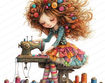 14 Quirky Sewing Clip Art Designs | Printable Watercolor clipart | High Quality JPGs | Digital download | Paper craft | junk journal