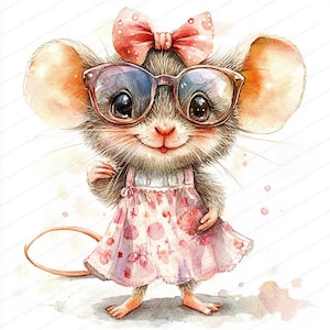 16 Clipart souris bohème | Charmante souris | Clipart aquarelle imprimable | JPG de haute qualité | Téléchargement numérique | Créations artisanales en papier | journal indésirable