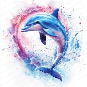 16 Clipart Delphin Ozean Verspielt | Delphin Bilder | Druckbare Aquarell Clipart | Hochwertige JPGs | Digitaler Download | Papierkunst