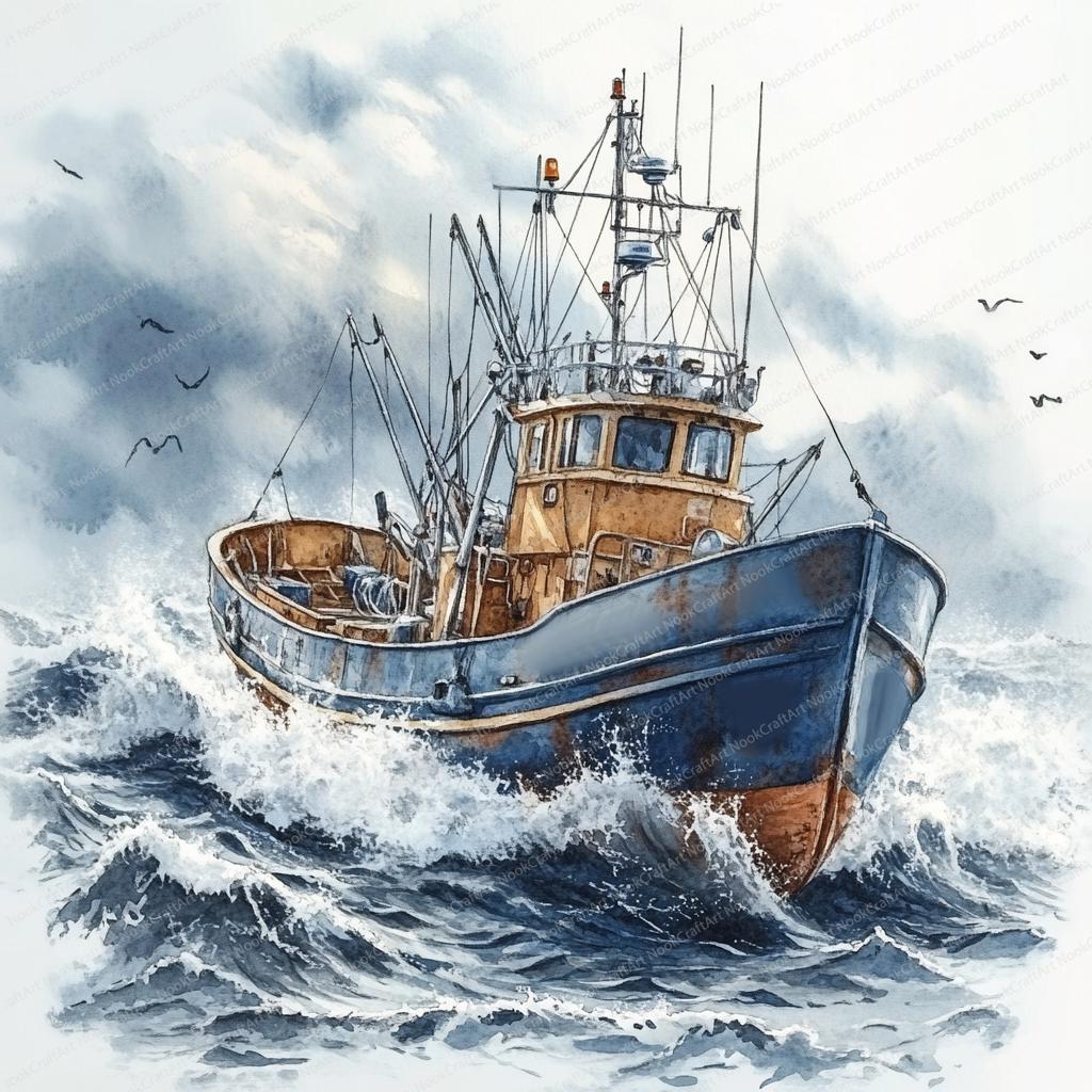Poster Ship in the sea, fishing boat, rough weather – Wall Art | UkPosters