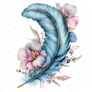 17 種類の花の羽根のクリップアート | エレガントなボヘミアン デザイン | 印刷可能な水彩画のクリップアート | 高品質の JPG | ペーパー クラフト | ジャンク ジャーナル