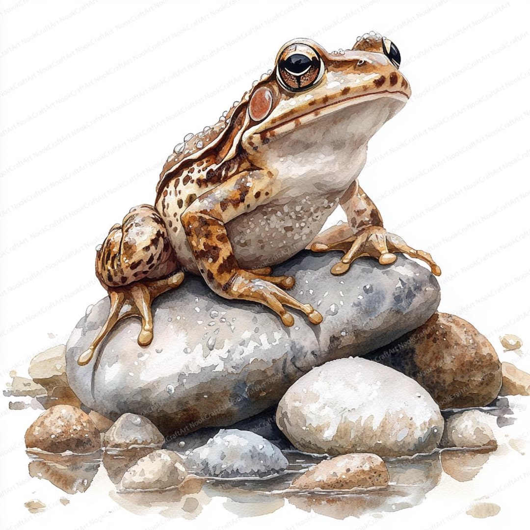 濡れた石の上でジャンプするカエルのクリップアート 20 枚 | 雨の日の