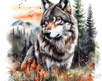 15 Wolf Clipart | Printable Watercolor clipart | Watercolor wolf Clipart | High Quality JPGs | Digital download | High resolution
