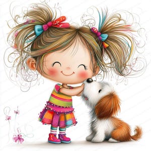 15 eigenzinnig meisje met dierenclips | Schattig eigenzinnig meisje met dierenillustraties | Hoge kwaliteit JPG's | Papierkunst | junkjournaal