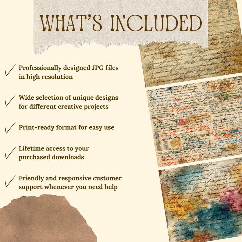 Stained Manuscript Junk Journal Kit | Vintage Ink Blot Collage Sheets ...