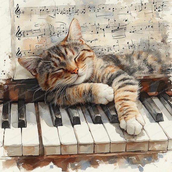 ピアノで眠る猫のクリップアート21選 | 心地よい音楽猫のイラスト