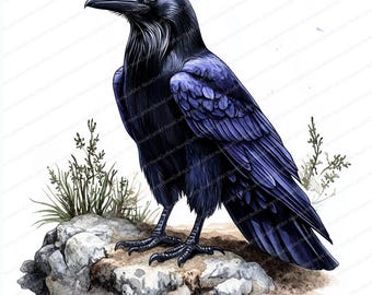 16 Clipart Raven Crow Bird Portrait | Raven Crow Portrait | Printable Watercolor Clipart | High Quality JPGs | Paper Craft | Junk Journal