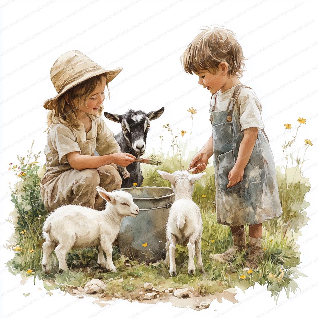 18 Kid Feeding Goat Clipart | Charming Farm Animal Illustration ...
