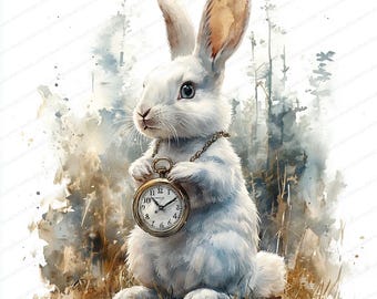 24 White Rabbit Clipart | Timeless Wonderland Illustration | Printable Watercolor clipart | High Quality JPGs | Paper craft | Junk journal