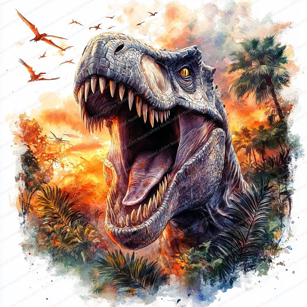 24枚のT-Rexの口を開けたクリップアート | 恐竜の咆哮アート | 印刷