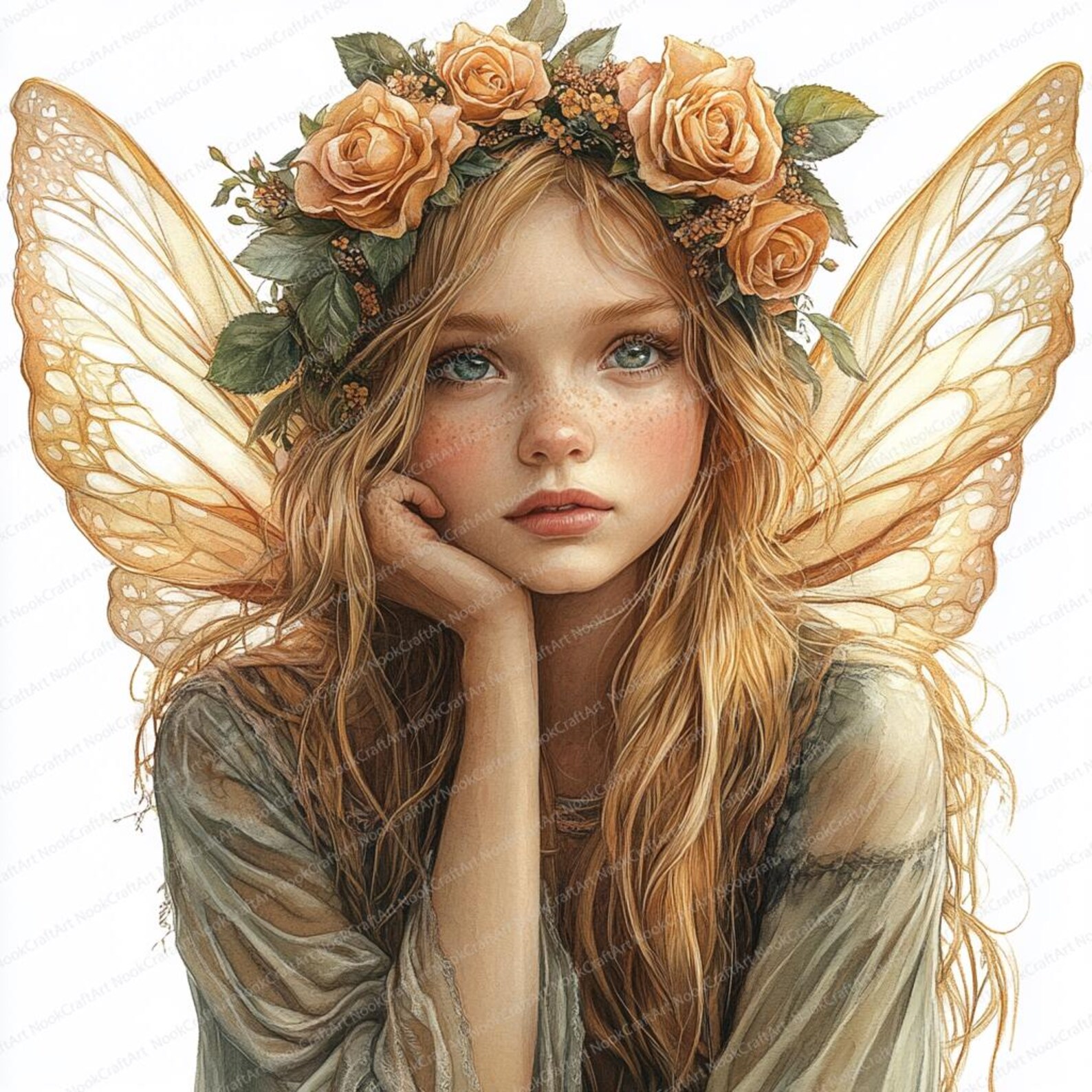 18 Fairy With Rose Crown Clipart | Enchanted Garden Illustration