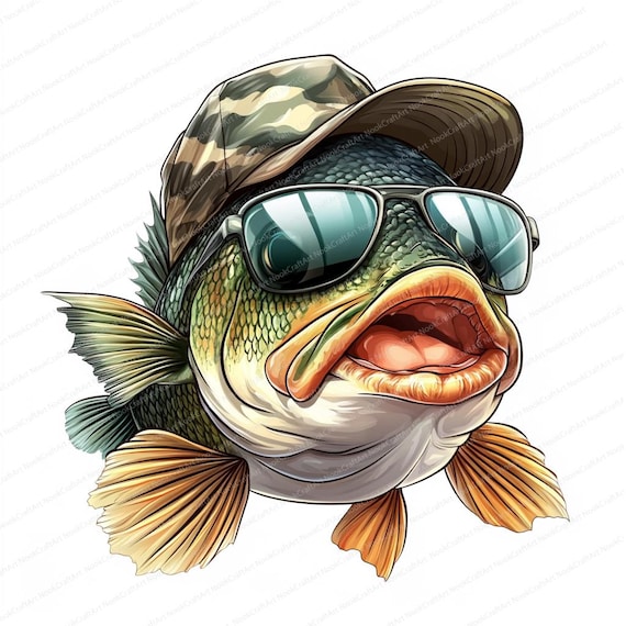 15 Funny Bass Fish Clipart | Fish Clipart | Printable Watercolor clipart | High Quality JPGs | Digital download | Paper craft | junk journal
