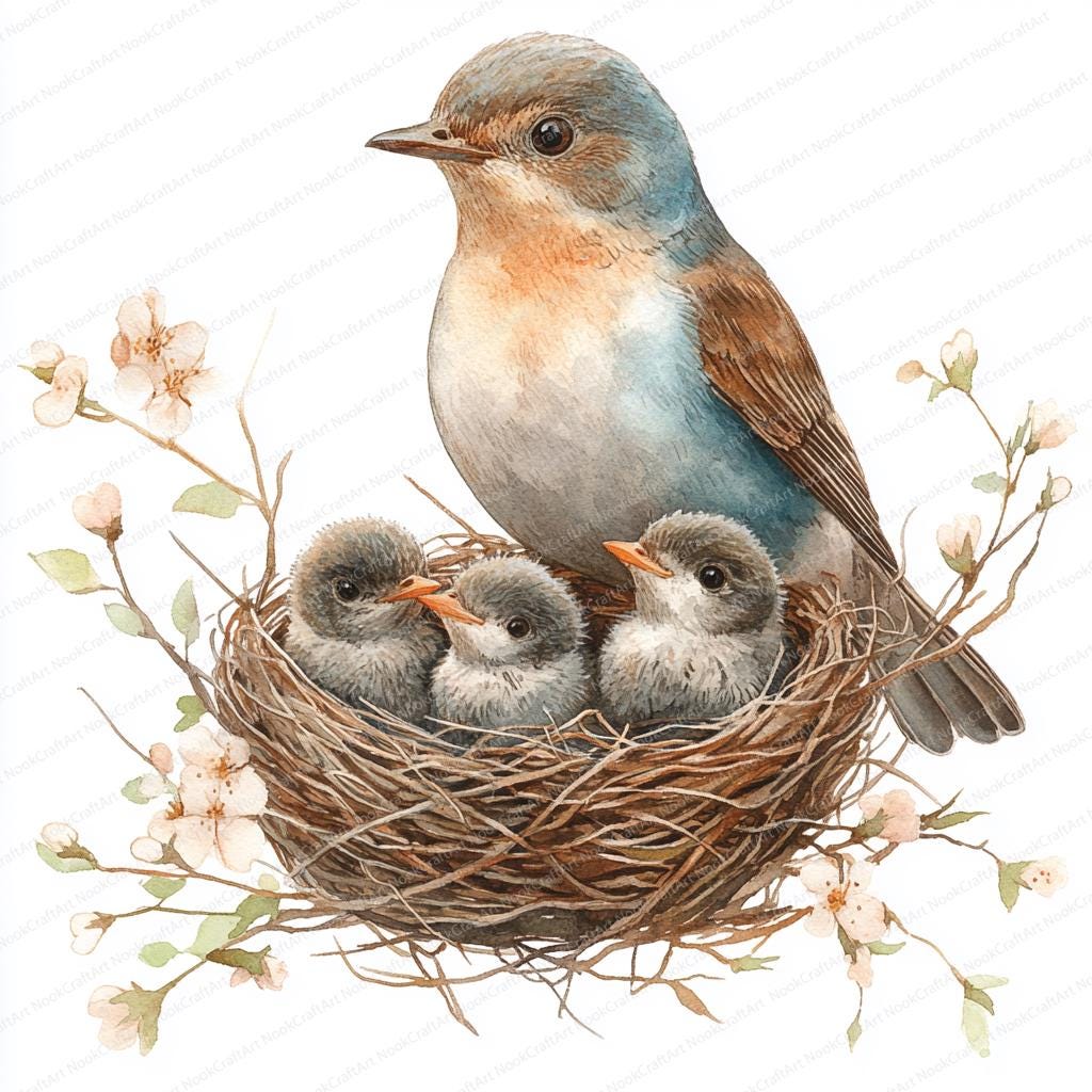 18 羽の鳥が雛に餌をやるクリップアート | 野生動物の家族のイラスト