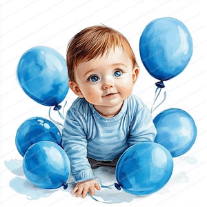 10 diseños de acuarela de bebés varones / Archivos JPG de alta calidad / Descarga digital / Fabricación de tarjetas y técnicas mixtas con licencia comercial