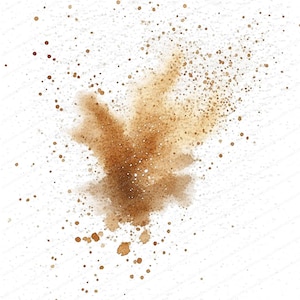 May include: A brown watercolour splatter on a white background. The splatter is in the shape of a cloud with smaller brown dots scattered around it.
