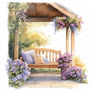 20 Aquarell Frühling Veranda Clipart | Frühling Haus Clipart | Hochwertige JPGs | Digitaler Download | Papiermodelle | Junk Journal