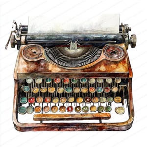 16 Clipart di macchine da scrivere ad acquerello / Clipart di macchine da scrivere retrò / JPG di alta qualità / Download digitale / Artigianato di carta / Diario spazzatura