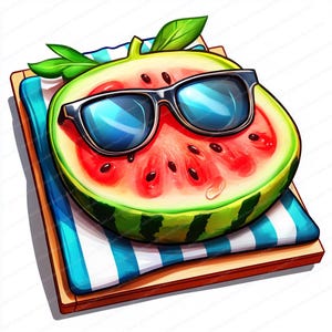 16 lindas imágenes prediseñadas de sandía / Arte de frutas de verano / Imágenes prediseñadas de acuarela imprimibles / JPG de alta calidad / Descarga digital / Manualidades de papel / Diario