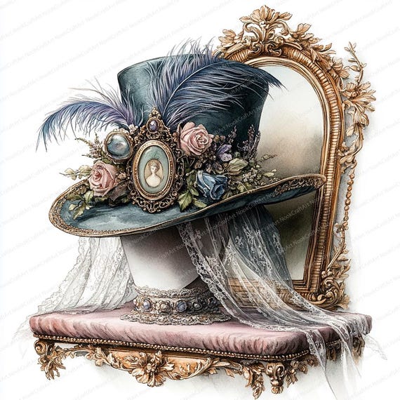 21 Feathered Veil Hat Clipart | Elegant Vintage Fashion  display picture 3