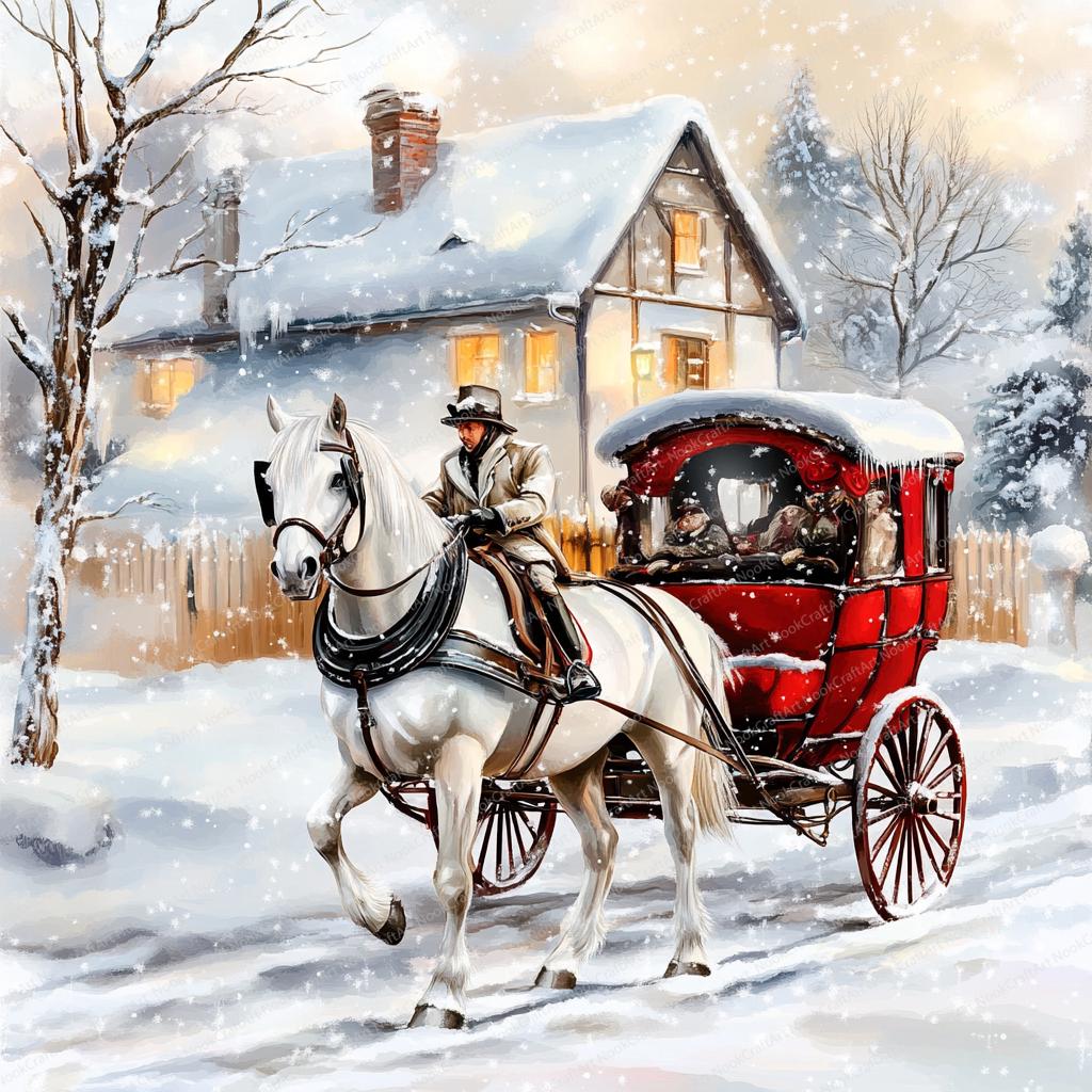 14 Christmas Horse and Carriage Clipart | Winter Christmas Scene ...
