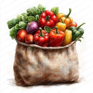 20 Clipart de sac de légumes frais | Illustration d'un produit respectueux de l'environnement | Clipart aquarelle imprimable | JPG de haute qualité | Créations artisanales en papier | revue