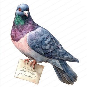 13 imágenes prediseñadas de correo de palomas / Gráficos postales de aves vintage / Imágenes prediseñadas de acuarela imprimibles / JPG de alta calidad / Manualidades de papel / Diario basura