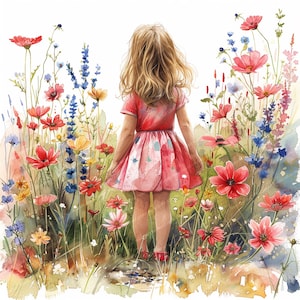 12 fille en fleurs | Clipart fleur | Clipart aquarelle imprimable | JPG de haute qualité | Téléchargement numérique | Créations artisanales en papier | journal indésirable