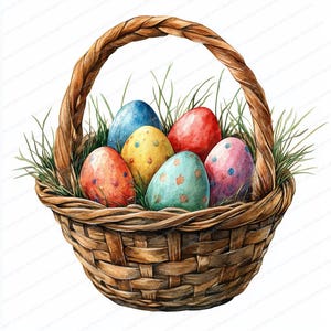 20 cliparts de panier de Pâques | Ensemble de jolis graphismes pour les fêtes | Clipart aquarelle imprimable | JPG de haute qualité | Créations en papier | Journal indésirable