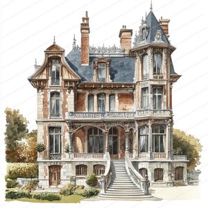 Elegantes Herrenhaus Haus Clipart | 20 hochwertige JPGs | Ideal für Kunsthandwerk, Kartenherstellung und Scrapbooking Digitales Papier Bastel Set