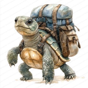 17 Imágenes prediseñadas de mochila de tortuga / Ilustración de animal caprichoso / Imágenes prediseñadas de acuarela imprimibles / JPG de alta calidad / Manualidades de papel / Diario basura