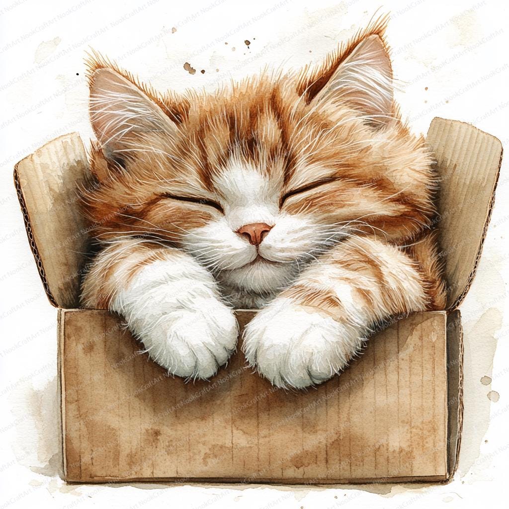 17 箱の中で眠る猫のクリップアート | 心地よい猫のお昼寝のイラスト