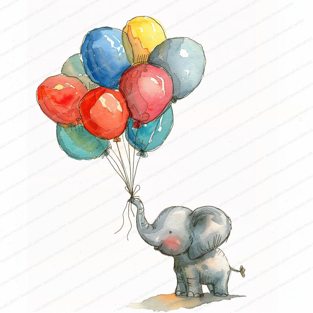 8 Cute Elephant Clipart Baby Elephant With Festive Balloons High ...