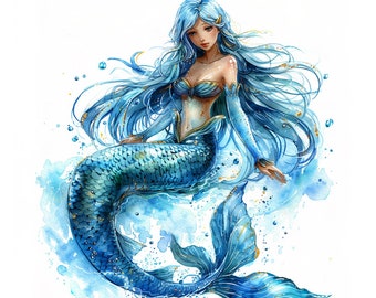 10 Watercolor Mermaid Clipart | Mermaid Fashion | Printable Watercolor clipart | High Quality JPGs | Digital download | Paper craft