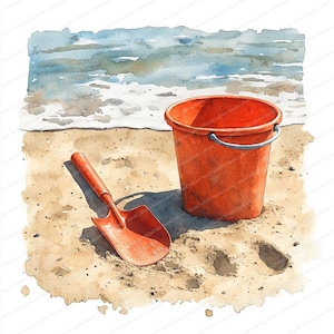 18 Beach Play Clipart | Kids Sand Toys Illustration | Printable Watercolor clipart | High Quality JPGs | Paper craft | Junk journal