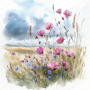 Wild Floral Clipart Watercolor Flowers | 20 High Quality JPGs | Spring Blooms Collection | Digital Download | Commercial Use