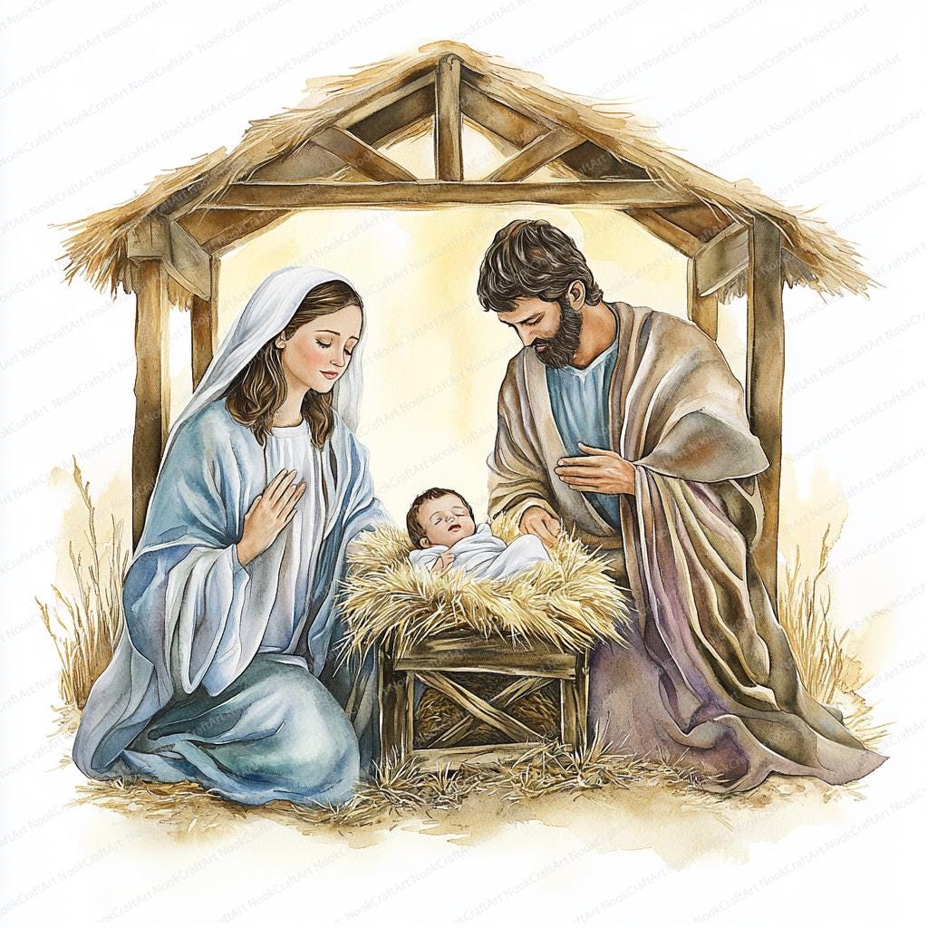 シーエ　エムジ　複製原画　クリスマス 20 水彩画のクリスマスのキリスト降誕シーンのクリップアート