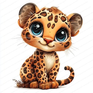 18 Cute Quirky Cartoon Leopard Clipart Bundle | Printable Watercolor Clipart | High Quality JPGs | Digital Download | Junk Journal