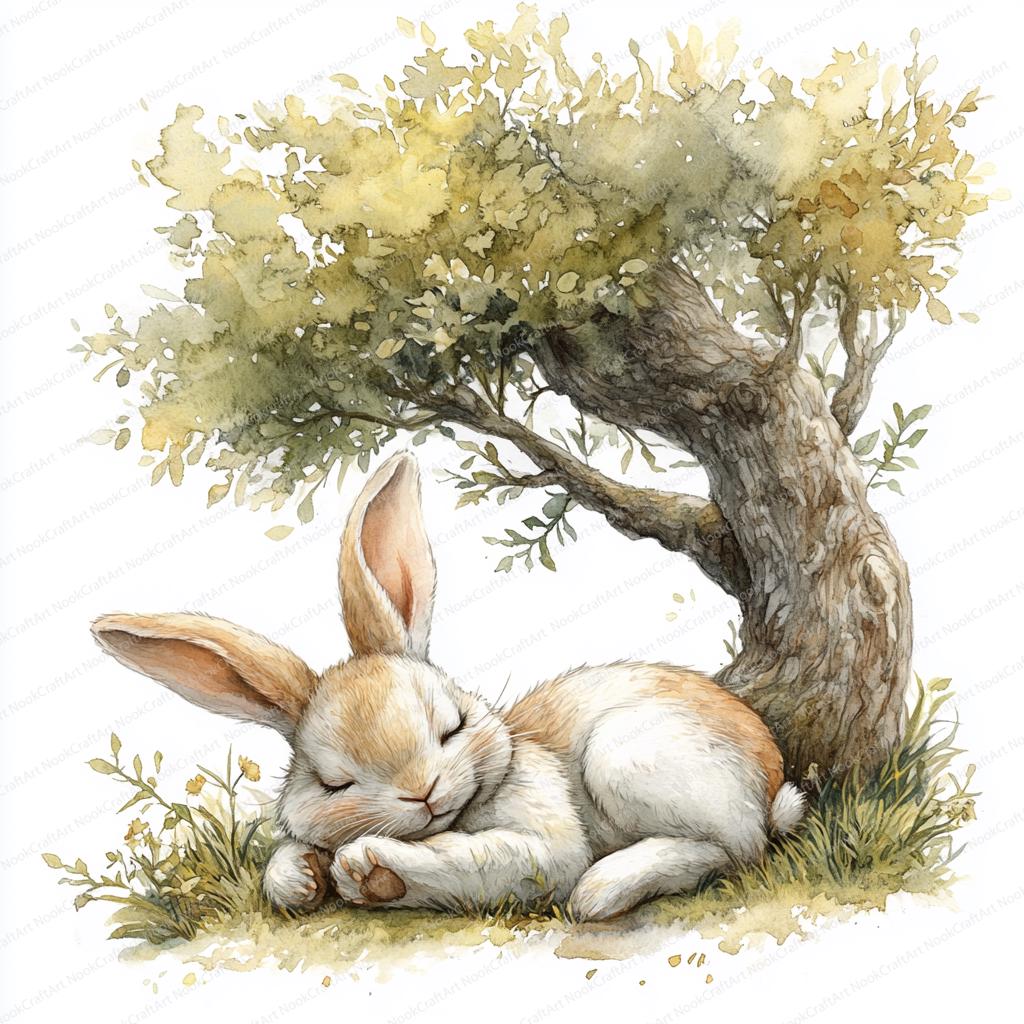 16 Rabbit Relaxing Clipart Under Tree | Charming Animal Art for Sunny ...
