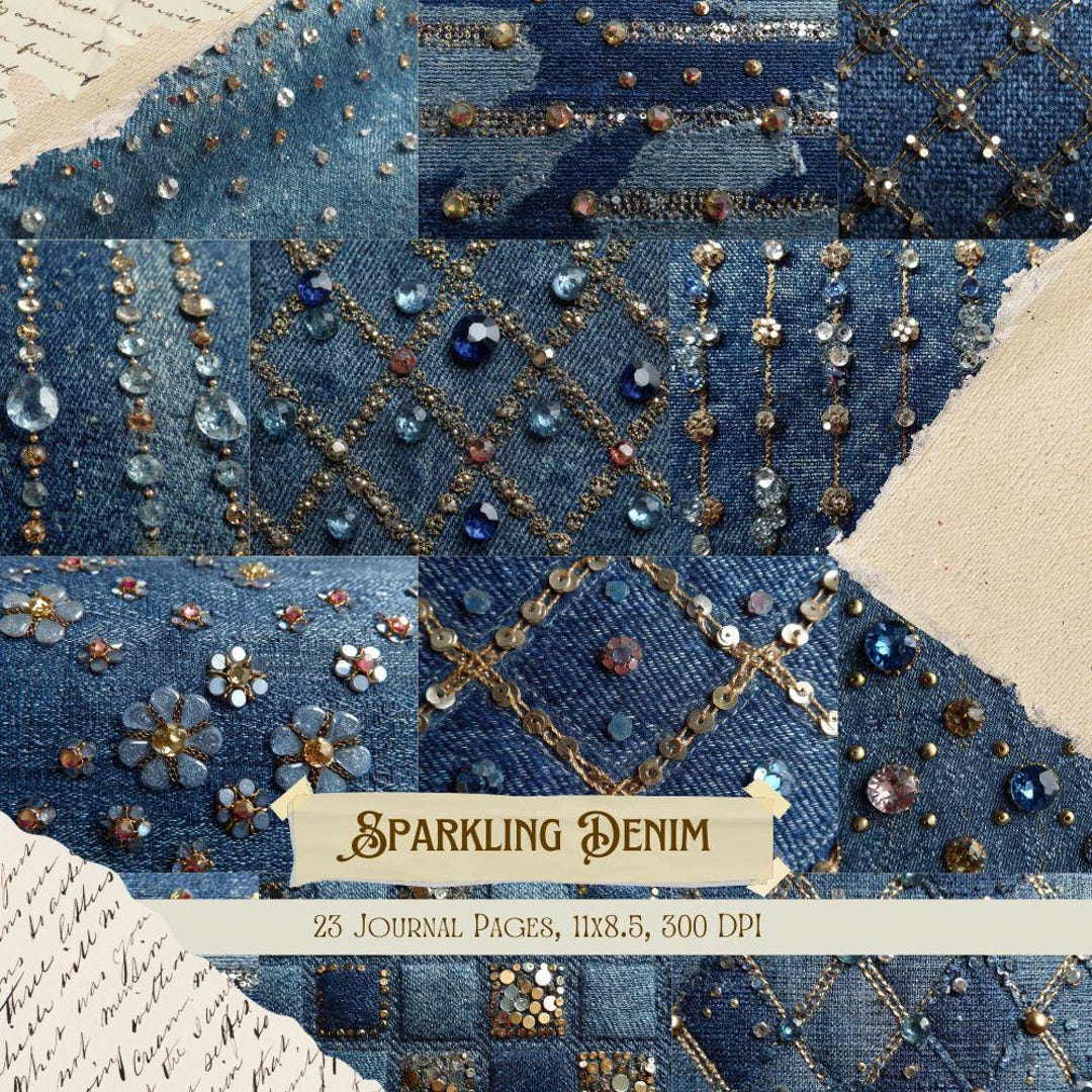 Sparkling Denim Junk Journal Kit | Vintage Blue Jeans Collage Sheets ...