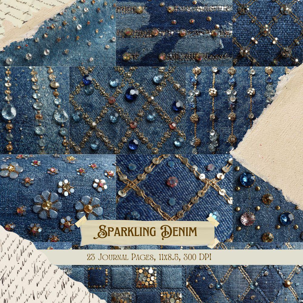 Sparkling Denim Junk Journal Kit | Vintage Blue Jeans Collage Sheets ...