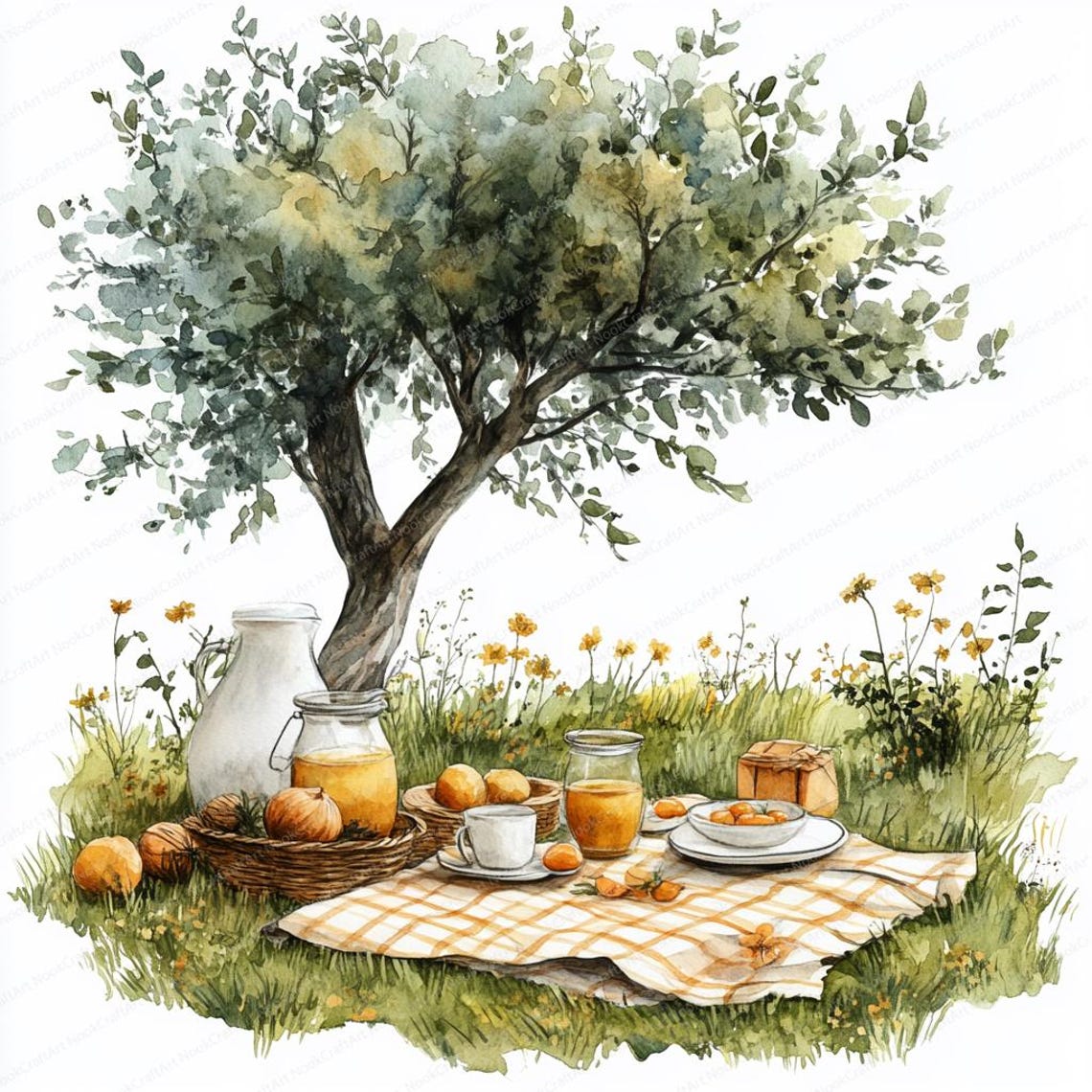 Spring Picnic Graphics 14 Spring Picnic Clipart Set | Printable Watercolor Clipart | High ...