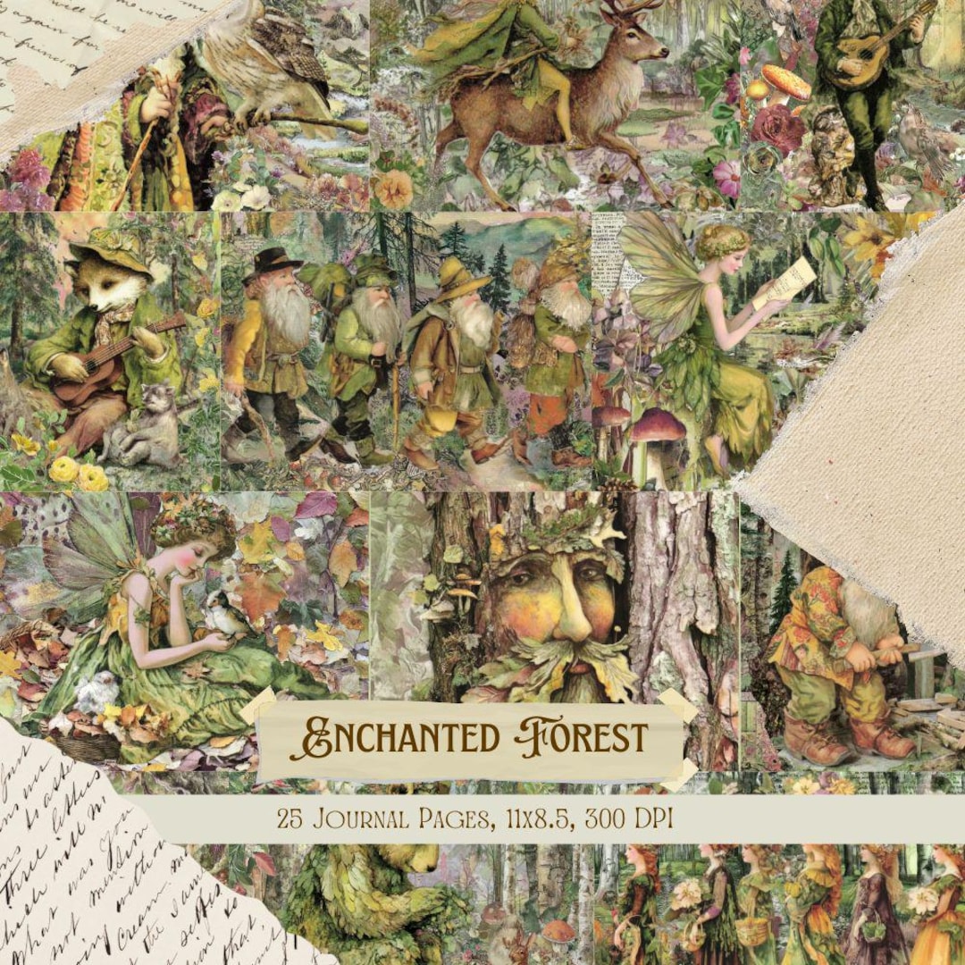 Enchanted Forest Junk Journal Kit | Fantasy Woodland Collage Sheets ...