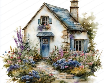 20 Cottage Garden with Bench Clipart | Charming Outdoor Scenes | Printable Watercolor Clipart | High Quality JPGs | Paper Craft | Journals